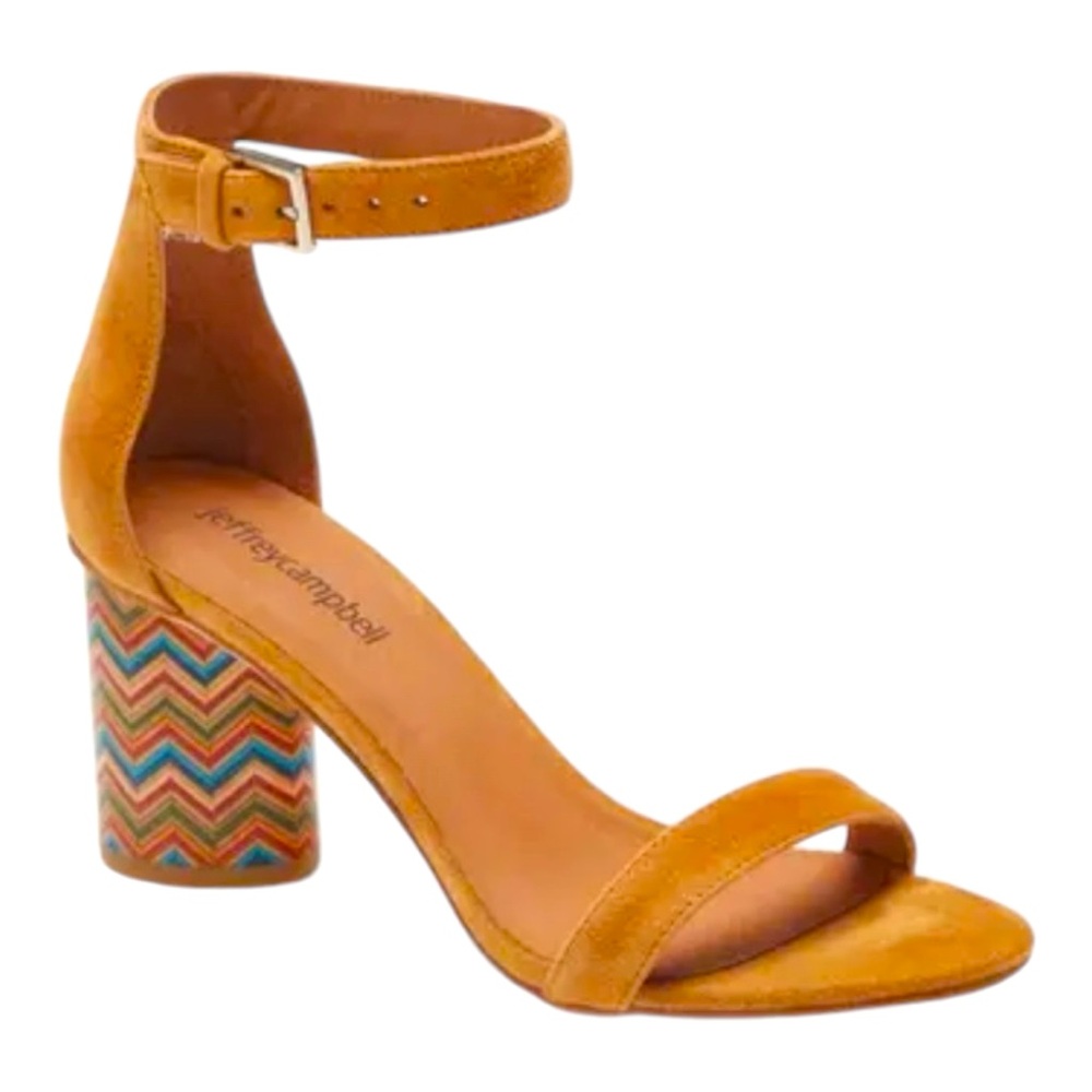 Jeffrey Campbell Purdy Sandal, Brown Suede Colorful Chevron heel Sandals…